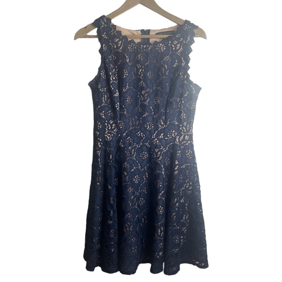 CITY STUDIO JUNIORS Lace Sleeveless Fit & Flare Dress Zipper Navy Blue - Picture 1 of 14